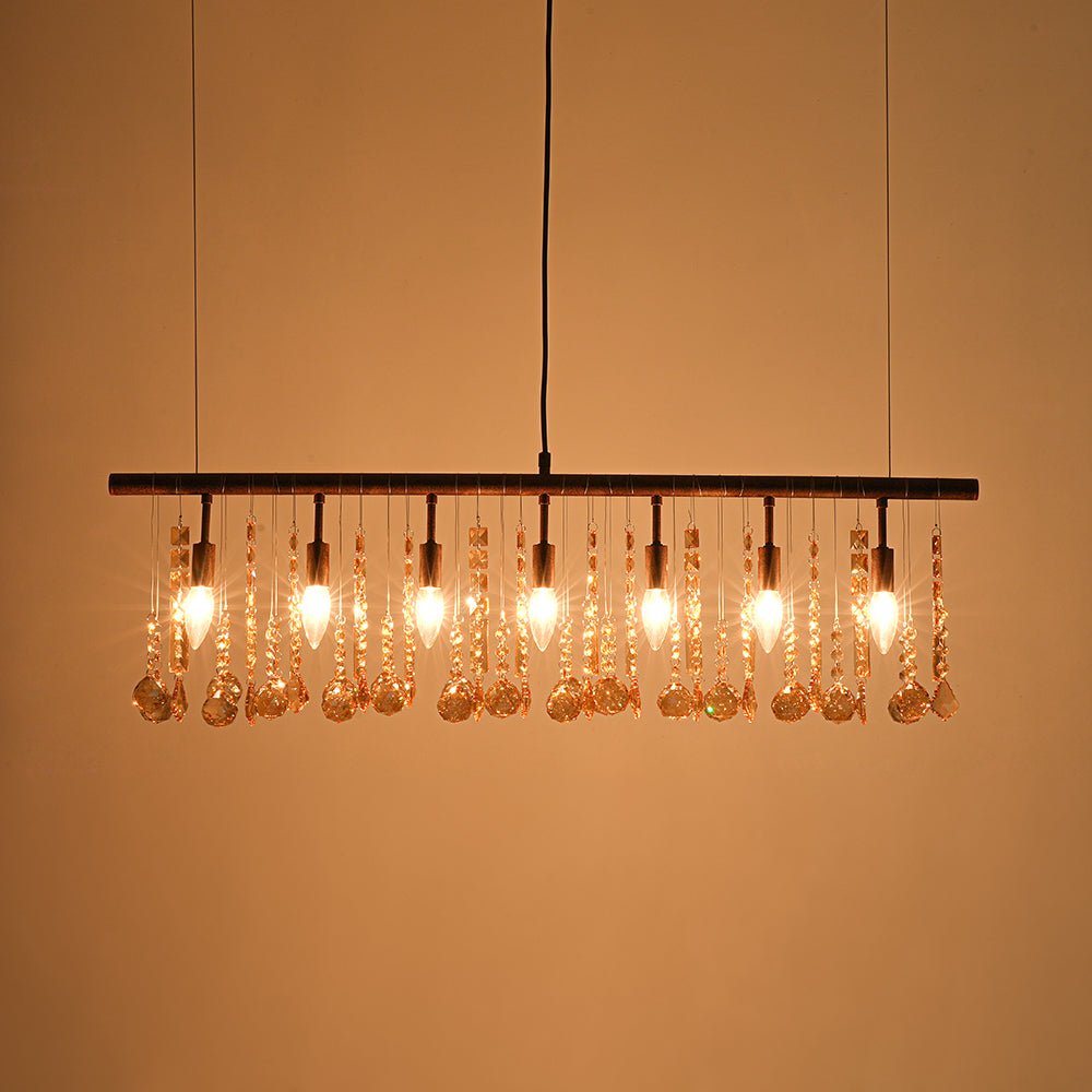 Italy Vintage Luxe Draped Amber Crystal Linear Chandelier
