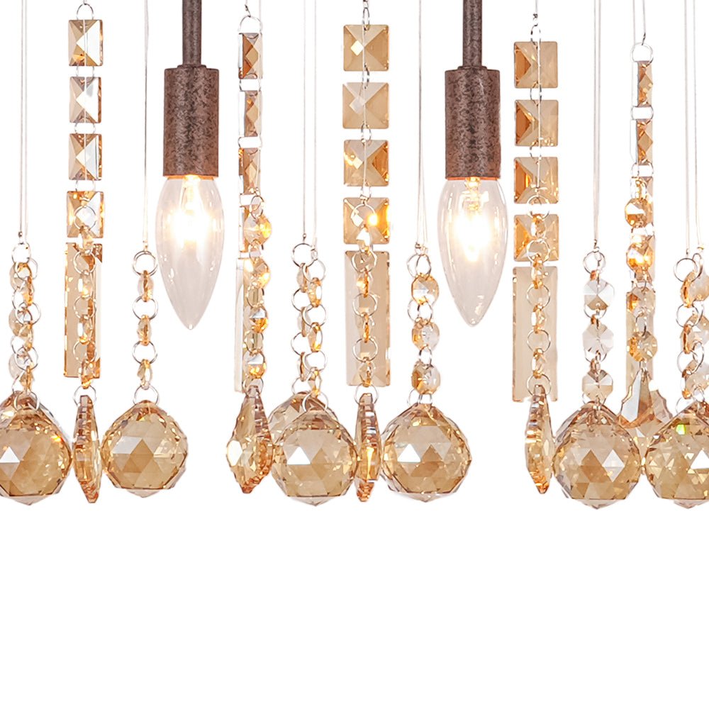 Italy Vintage Luxe Draped Amber Crystal Linear Chandelier
