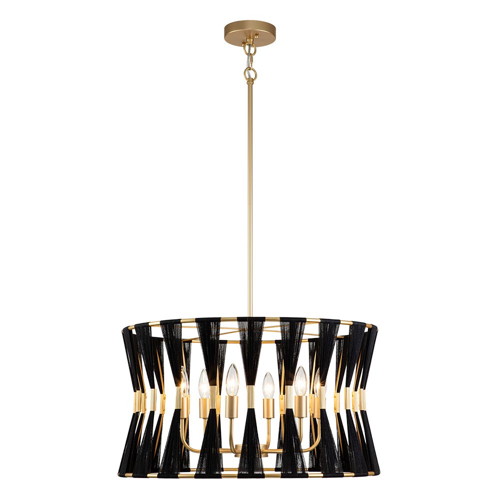 Ivory Woven Brass Open Drum Pendant Light