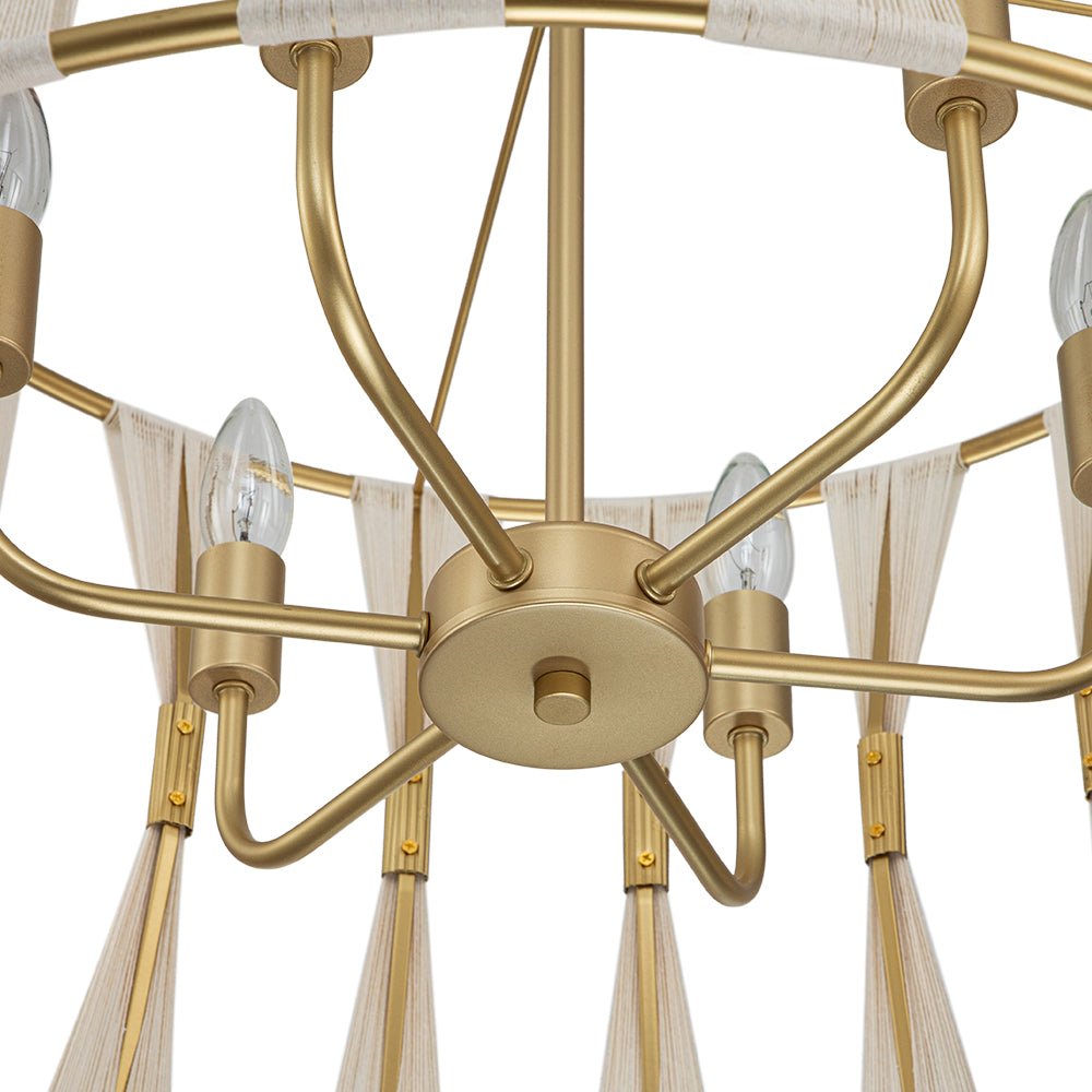 Ivory Woven Brass Open Drum Pendant Light