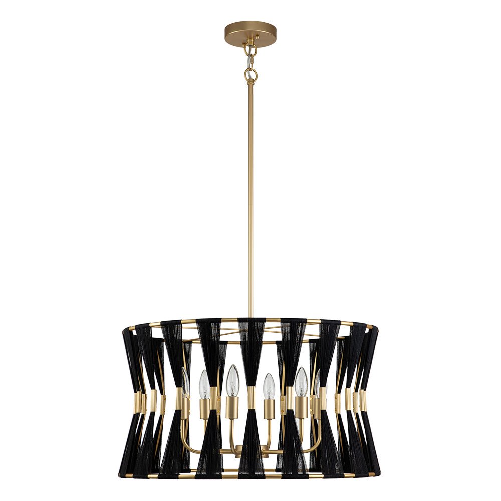 Ivory Woven Brass Open Drum Pendant Light