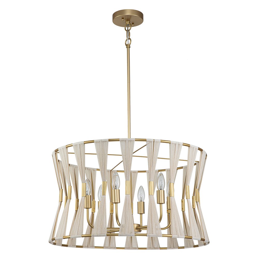 Ivory Woven Brass Open Drum Pendant Light