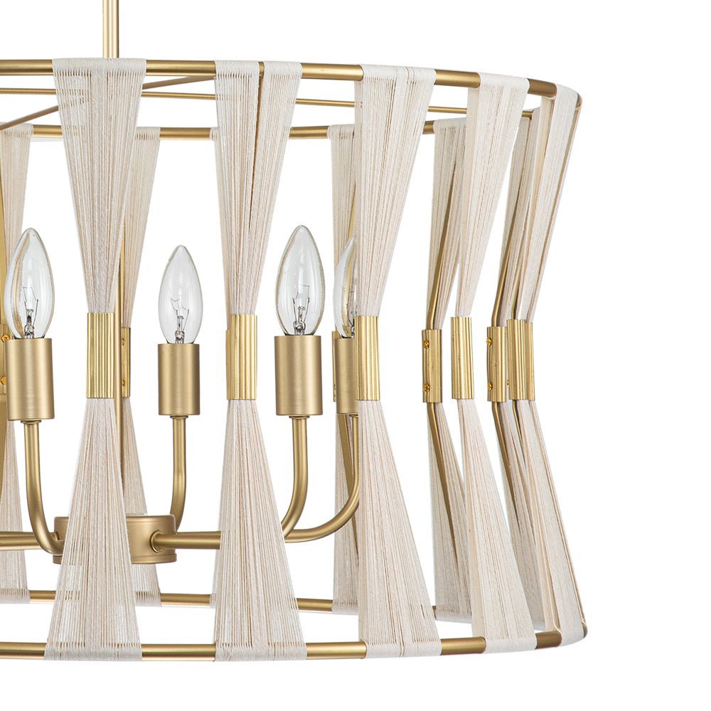 Ivory Woven Brass Open Drum Pendant Light