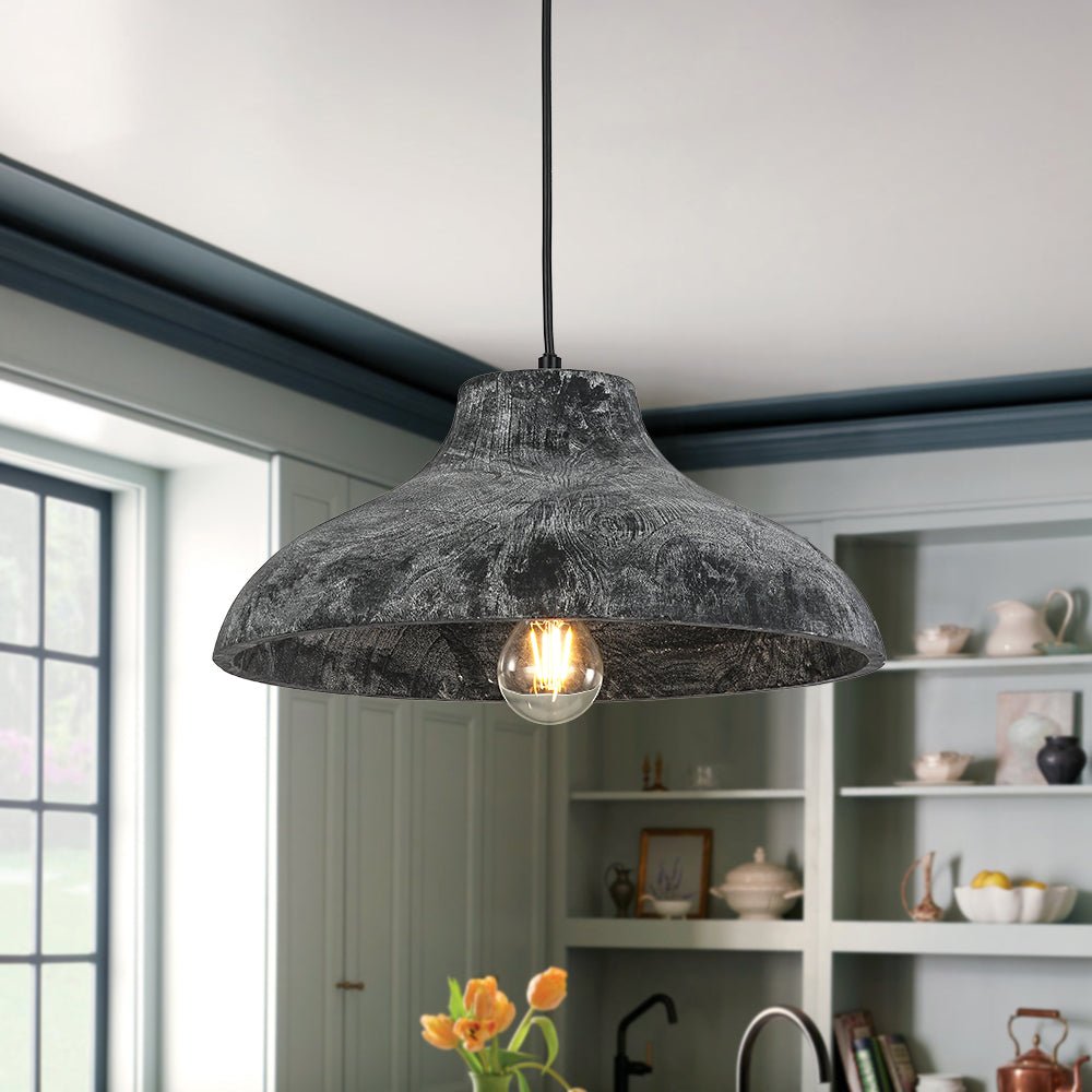 Limed Style Dome Distressed Wooden Single Pendant