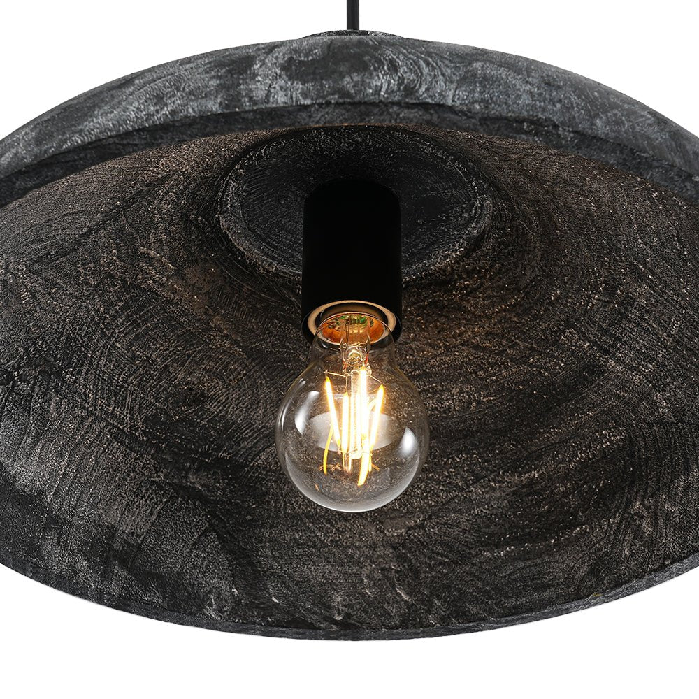 Limed Style Dome Distressed Wooden Single Pendant