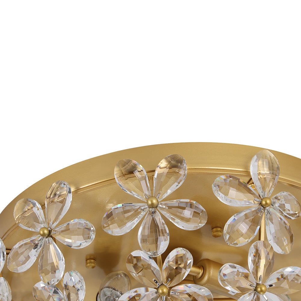 Luxe Brass Bloom Crystal Floral Cage Flush Mount Light