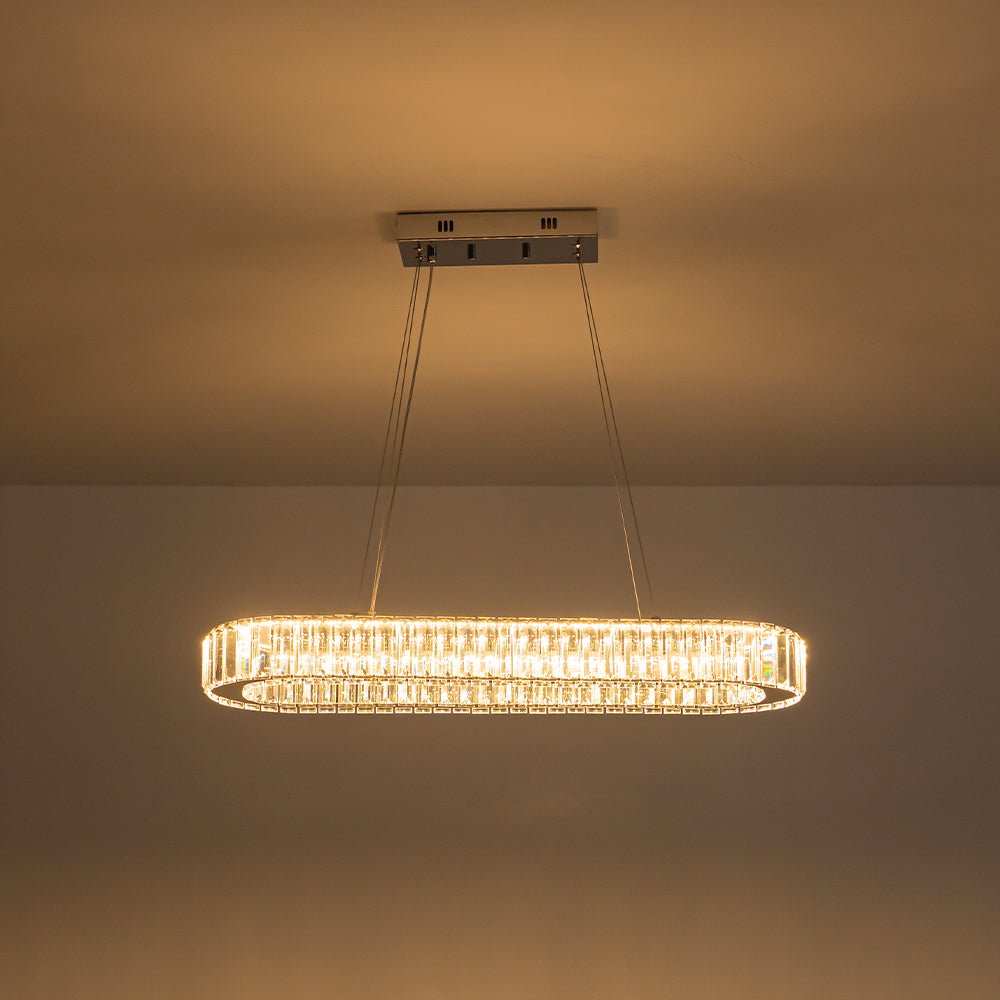 Luxe Chrome Crystal Dimmable LED Oval Halo Island Pendant