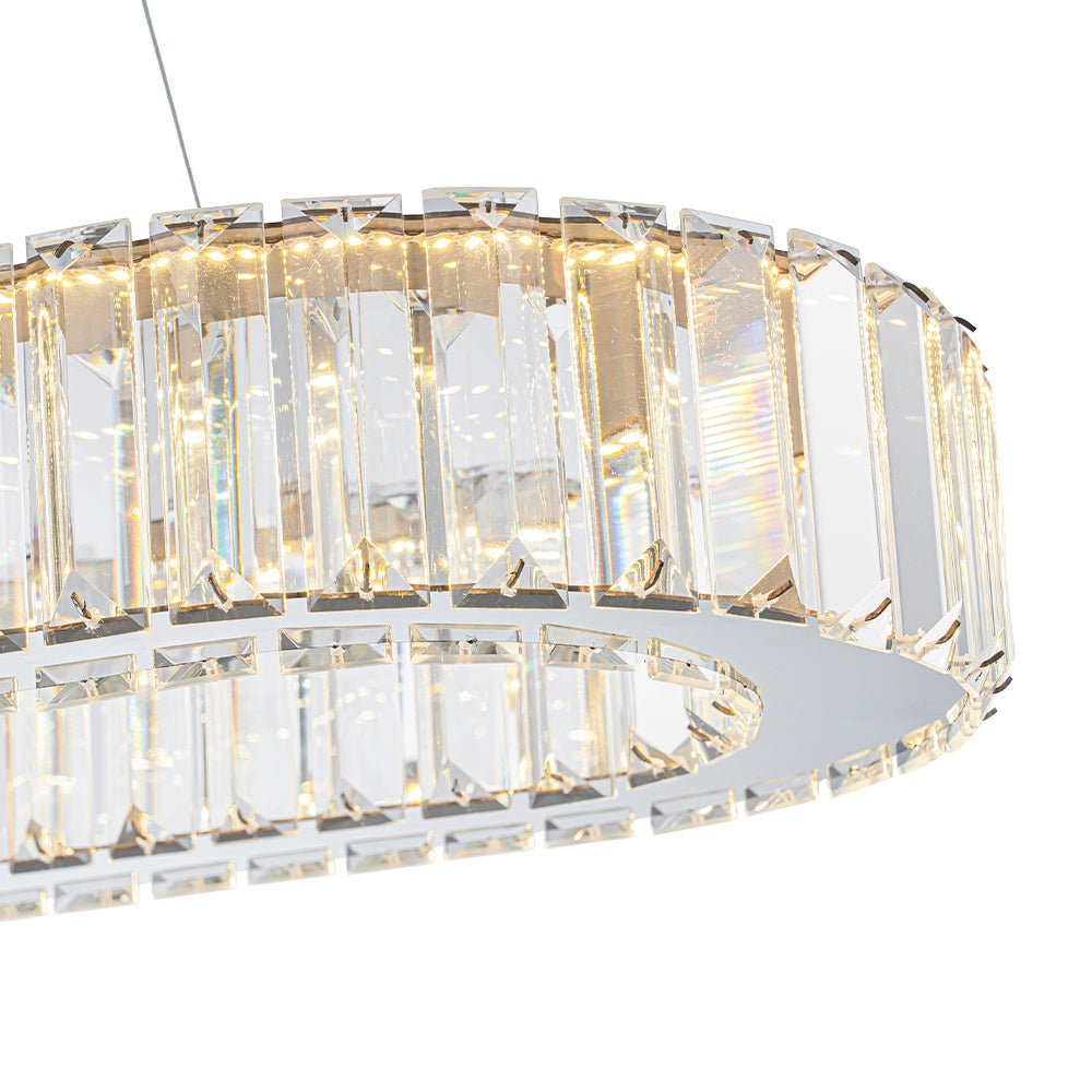 Luxe Chrome Crystal Dimmable LED Oval Halo Island Pendant