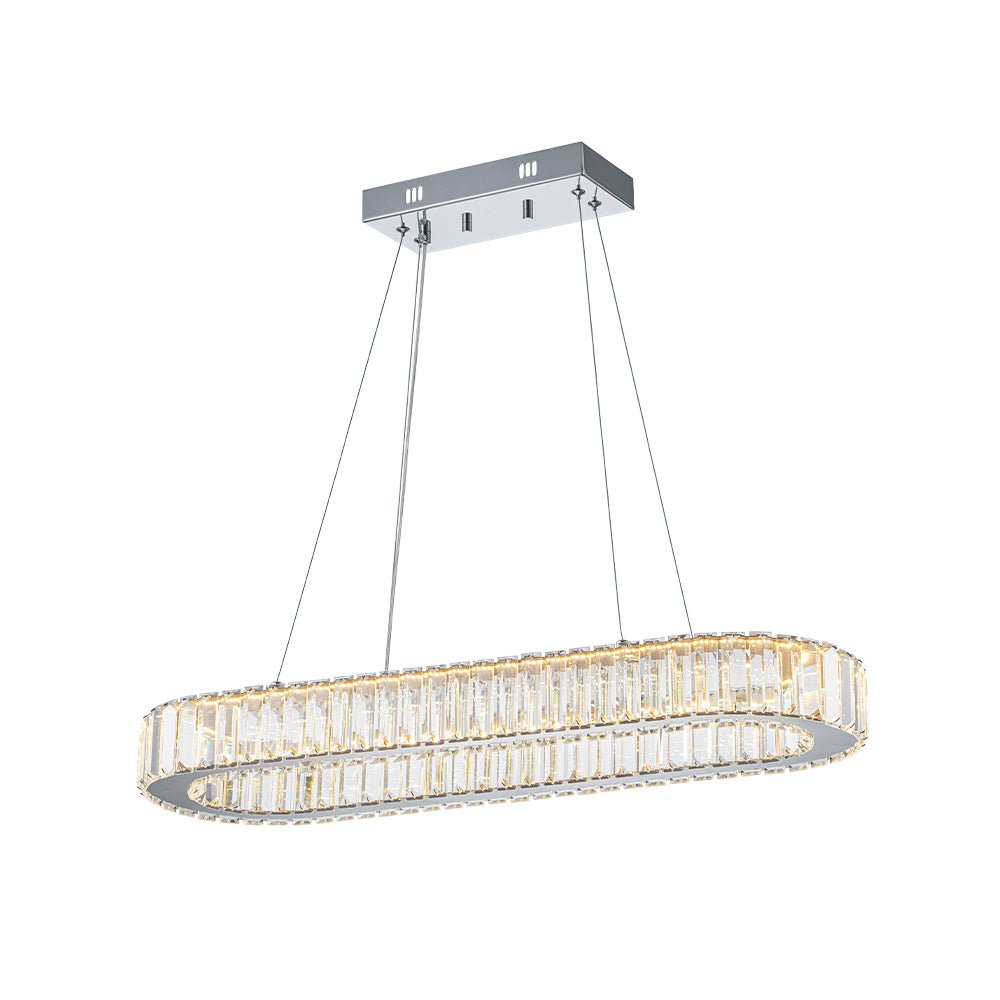 Luxe Chrome Crystal Dimmable LED Oval Halo Island Pendant