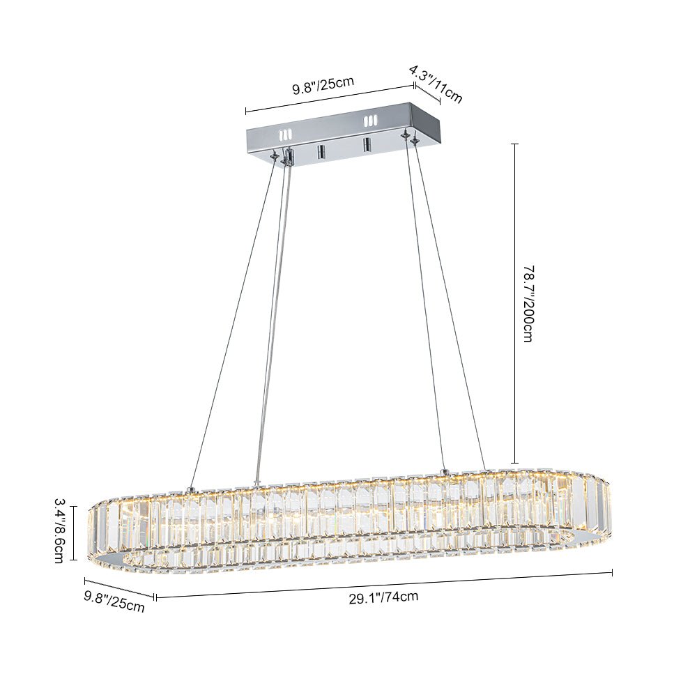 Luxe Chrome Crystal Dimmable LED Oval Halo Island Pendant