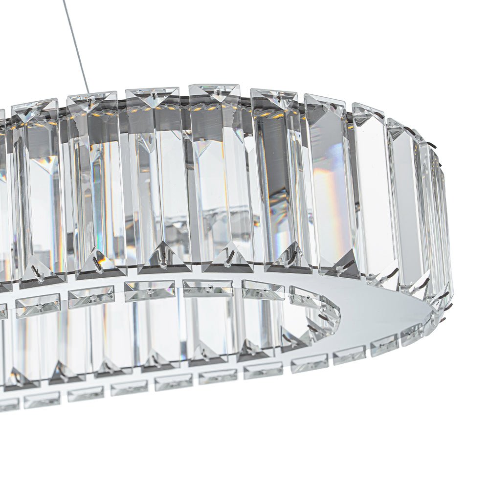 Luxe Chrome Crystal Dimmable LED Oval Halo Island Pendant