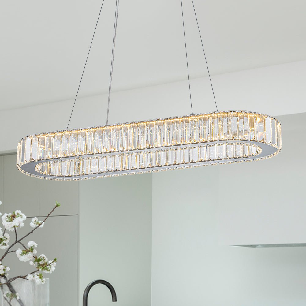 Luxe Chrome Crystal Dimmable LED Oval Halo Island Pendant
