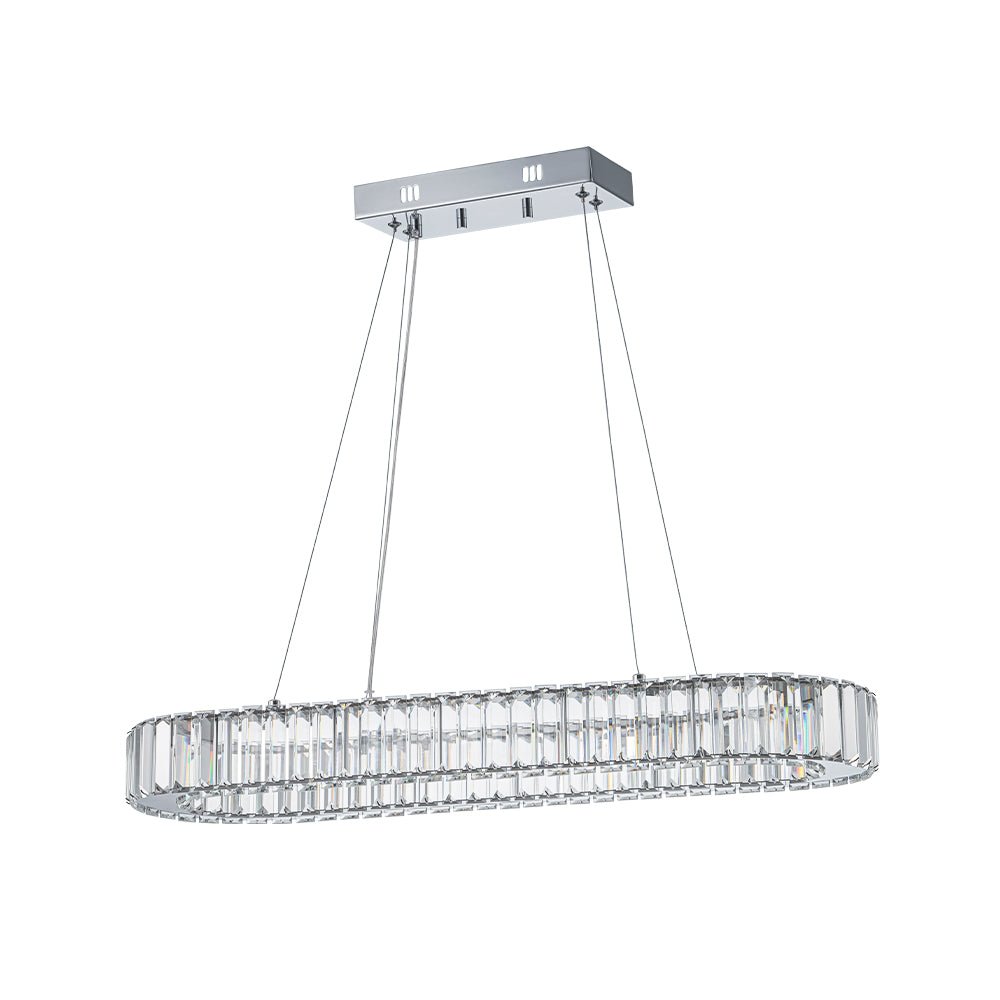 Luxe Chrome Crystal Dimmable LED Oval Halo Island Pendant