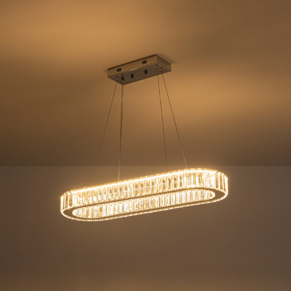 Luxe Chrome Crystal Dimmable LED Oval Halo Island Pendant