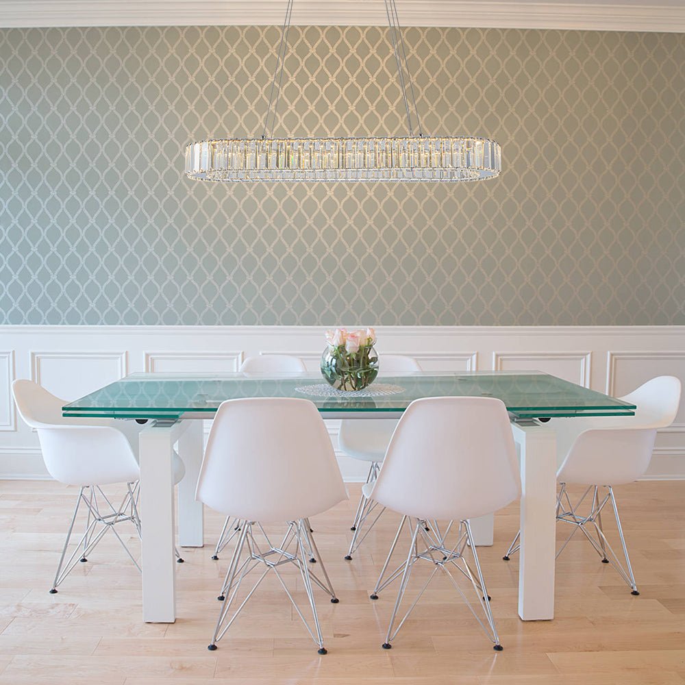 Luxe Chrome Crystal Dimmable LED Oval Halo Island Pendant