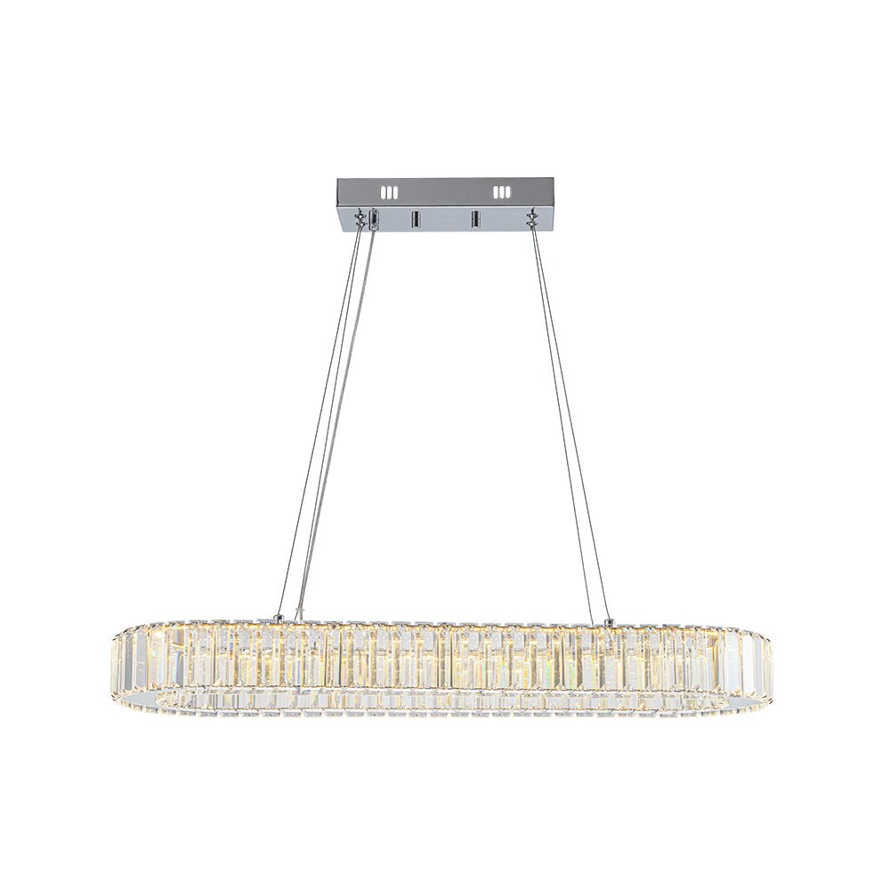 Luxe Chrome Crystal Dimmable LED Oval Halo Island Pendant