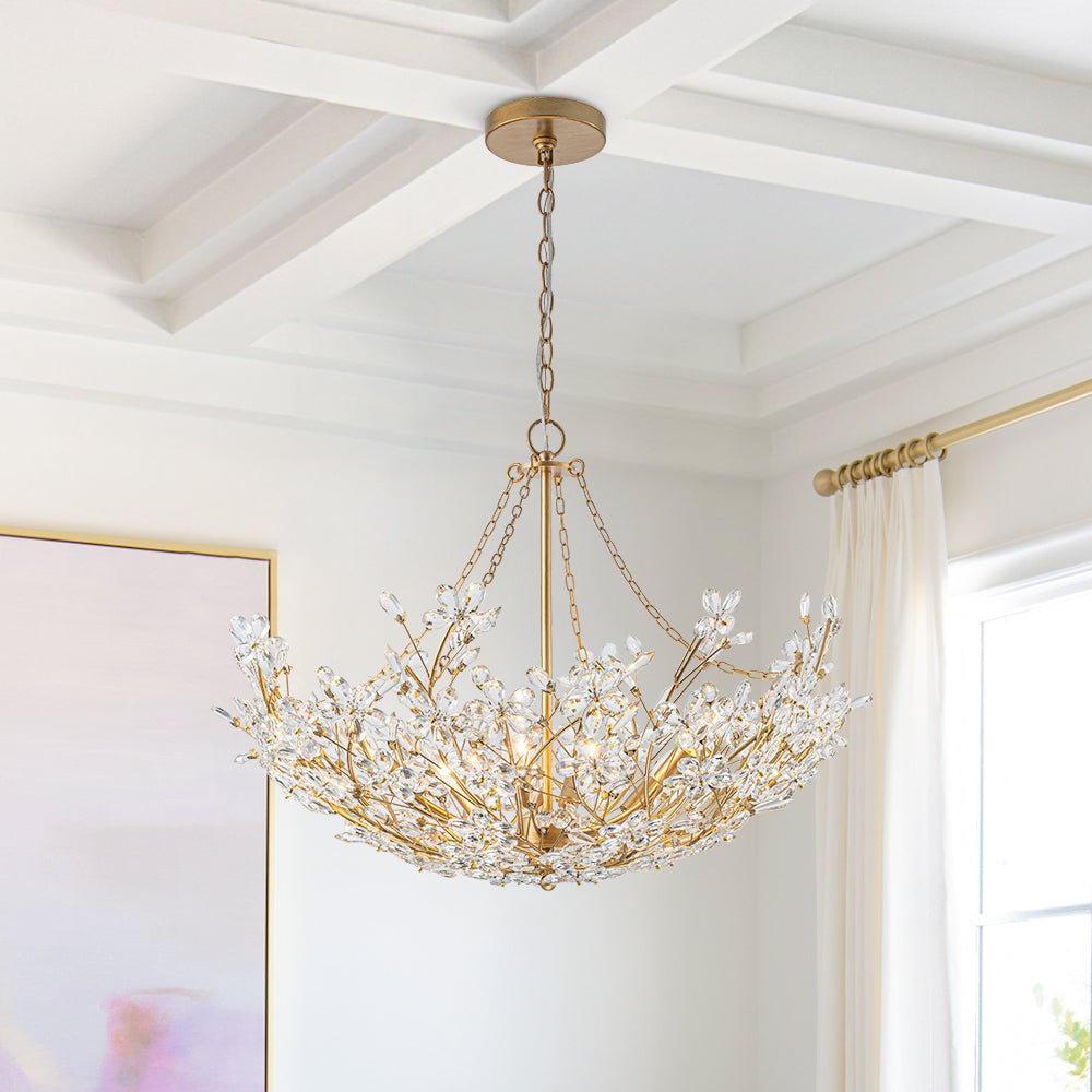 (OpenBox) Luxe Gold Crystal Blossom Floral Basket Chandelier