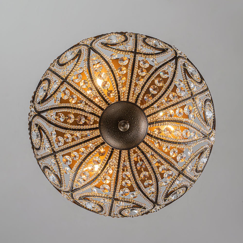Luxe Moroccan Antique Bronze Crystal Ceiling Light