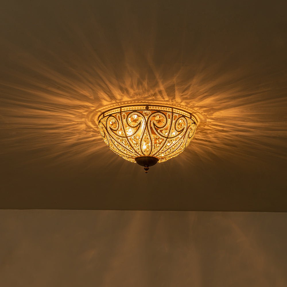 Luxe Moroccan Antique Bronze Crystal Ceiling Light