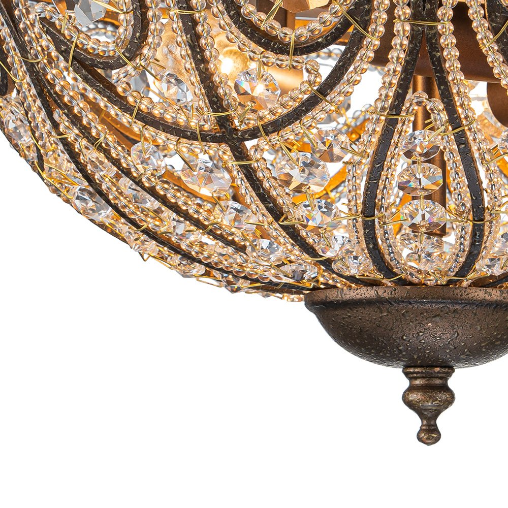 Luxe Moroccan Antique Bronze Crystal Ceiling Light