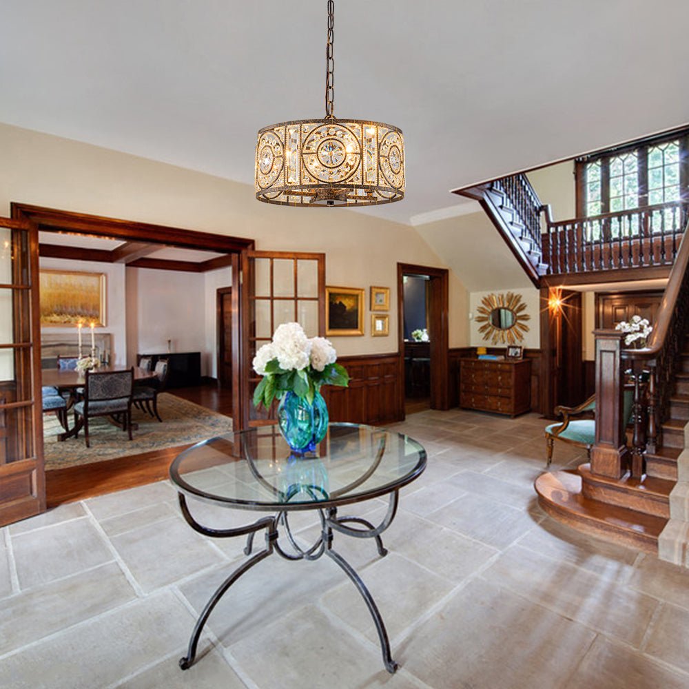 Luxe Moroccan Antique Crystal Drum Cage Chandelier