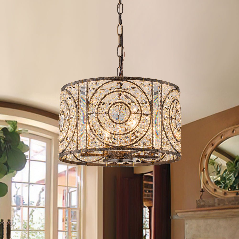 (OpenBox) Luxe Moroccan Antique Crystal Drum Cage Chandelier