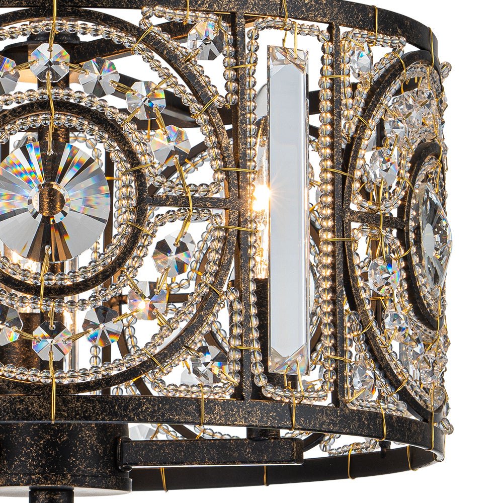 Luxe Moroccan Antique Crystal Drum Semi Flush Mount