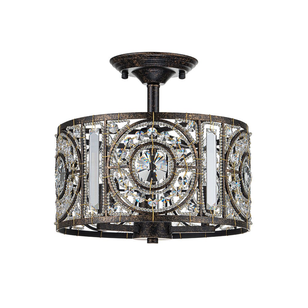 Luxe Moroccan Antique Crystal Drum Semi Flush Mount
