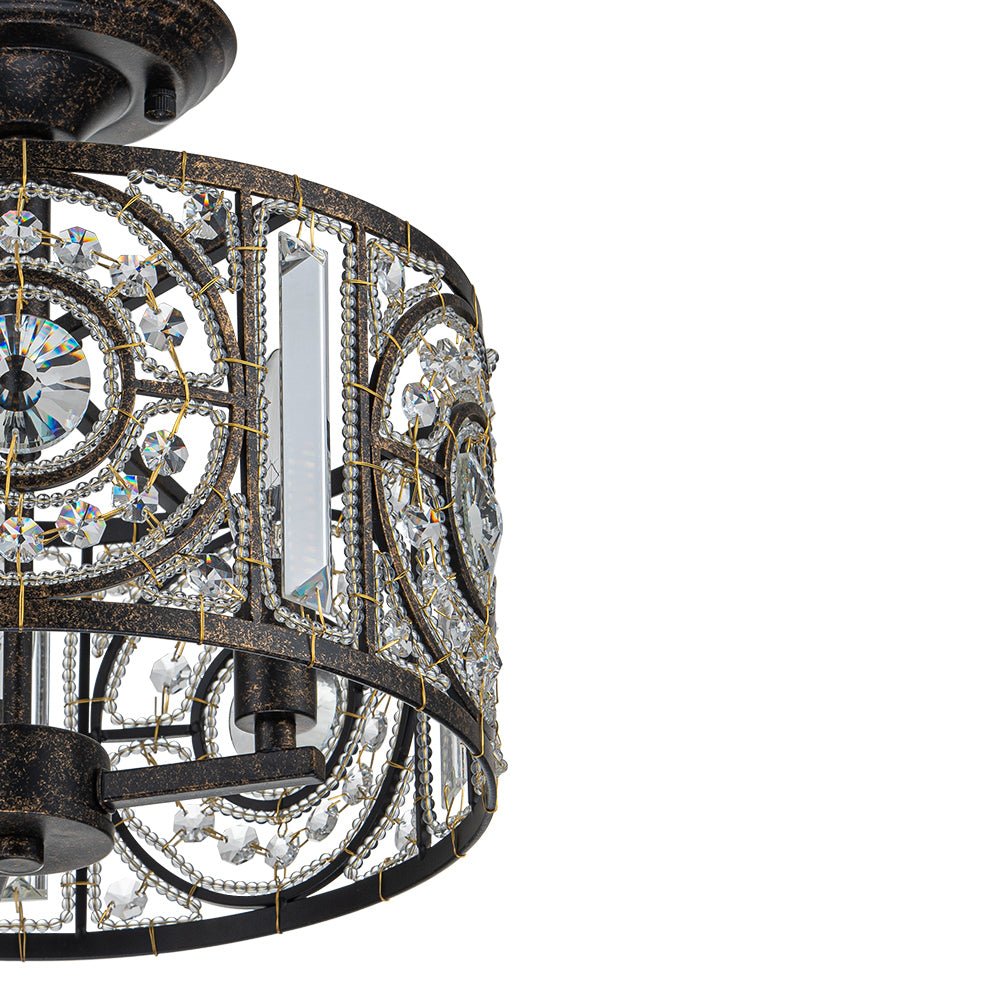 Luxe Moroccan Antique Crystal Drum Semi Flush Mount
