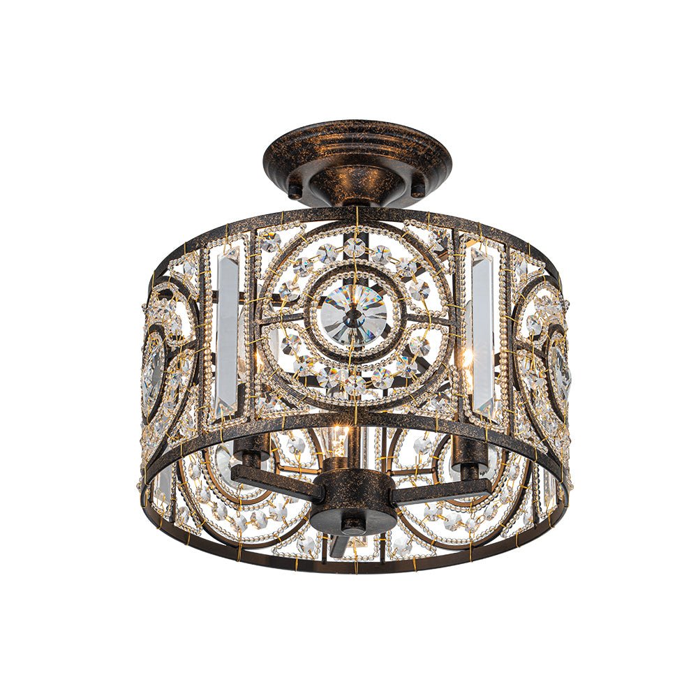 Luxe Moroccan Antique Crystal Drum Semi Flush Mount
