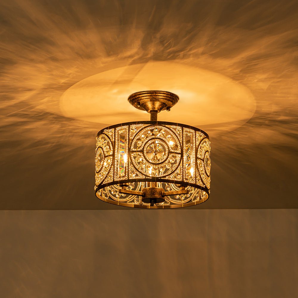 Luxe Moroccan Antique Crystal Drum Semi Flush Mount