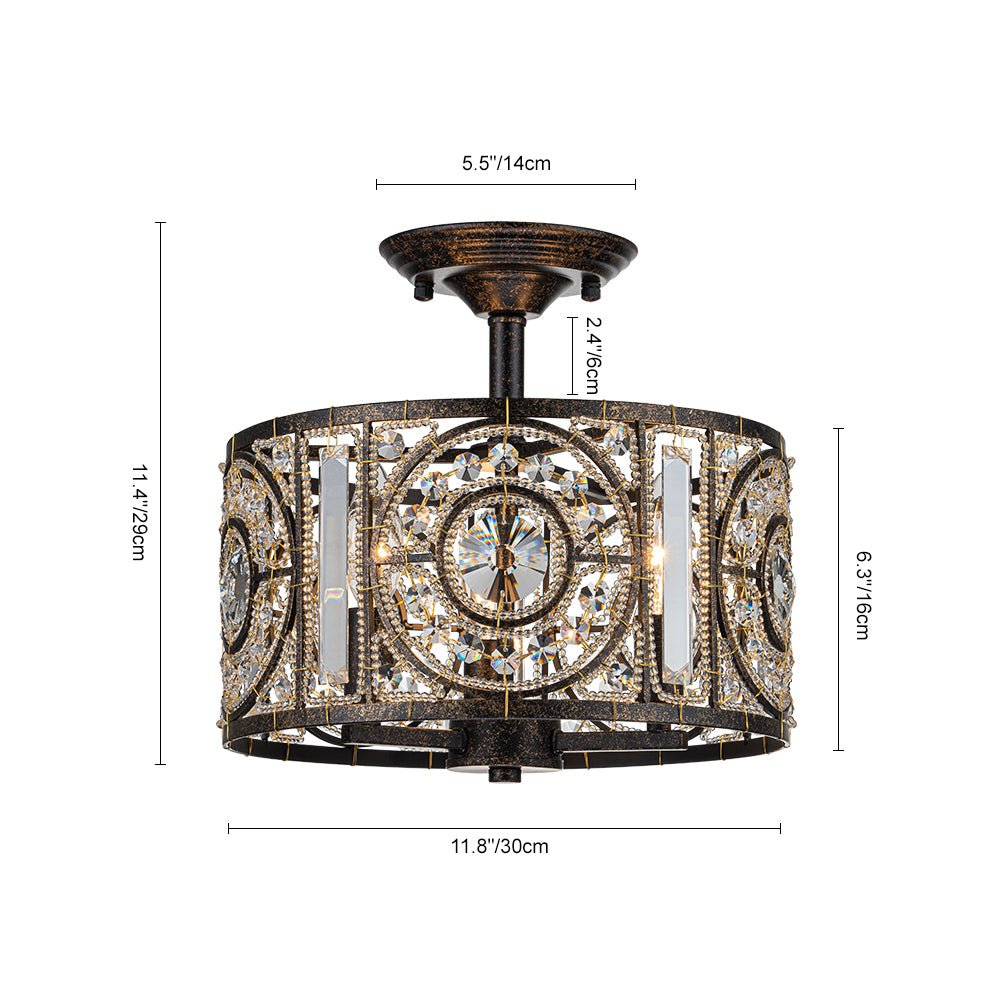 Luxe Moroccan Antique Crystal Drum Semi Flush Mount