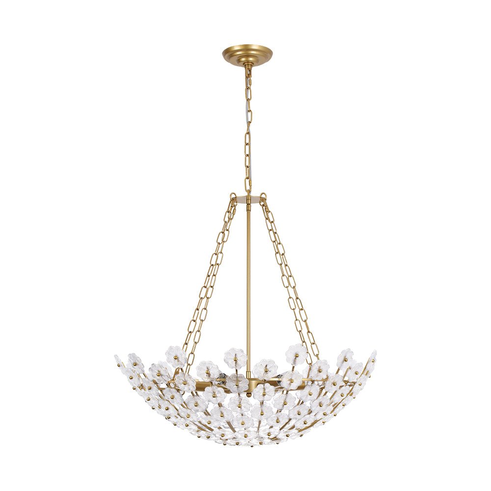 Luxe Sculpture Bloom Glass Floral Brass Basket Chandelier
