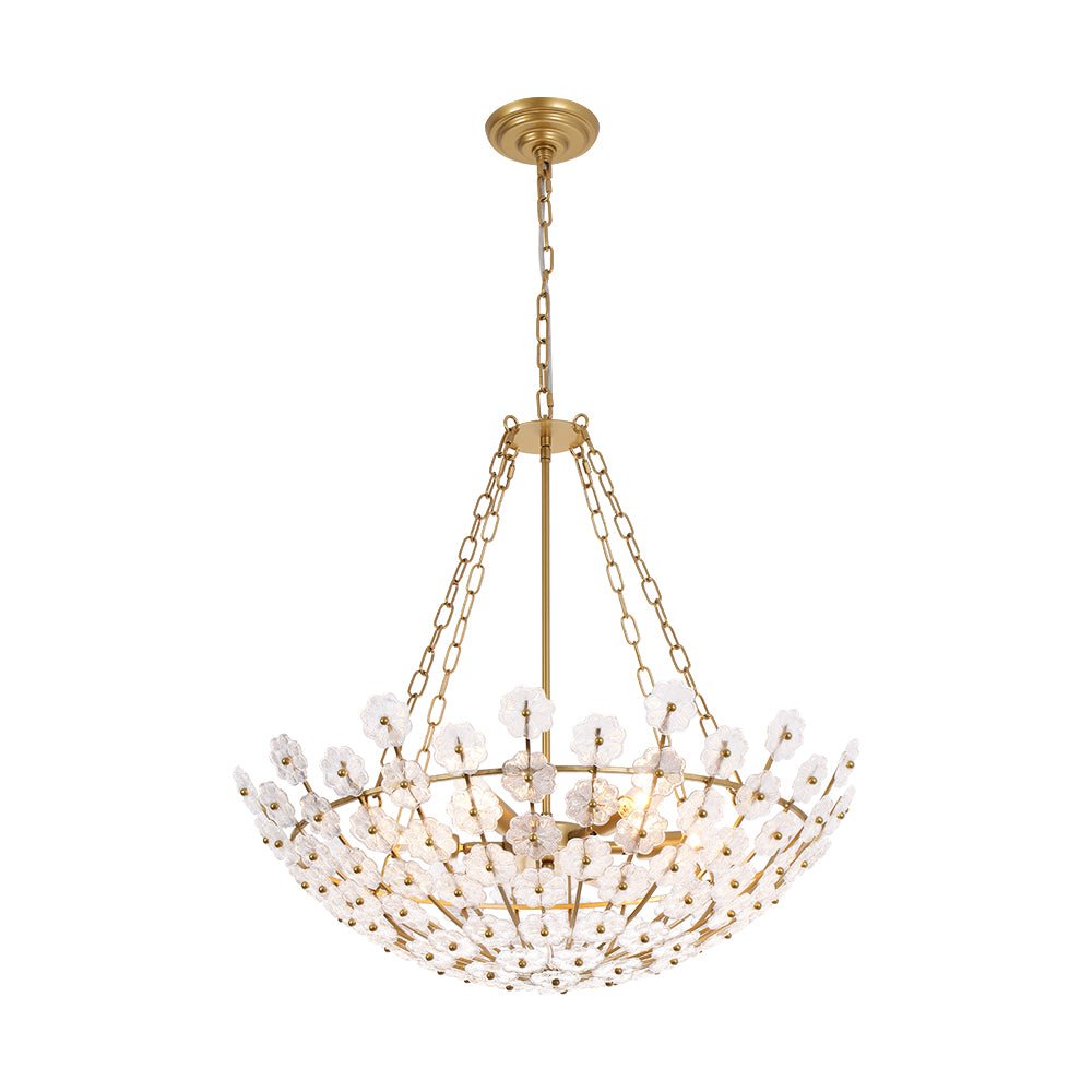 Luxe Sculpture Bloom Glass Floral Brass Basket Chandelier