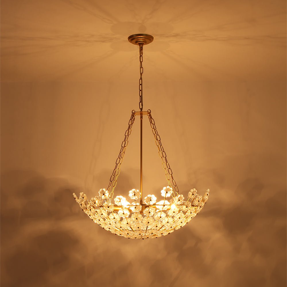Luxe Sculpture Bloom Glass Floral Brass Basket Chandelier