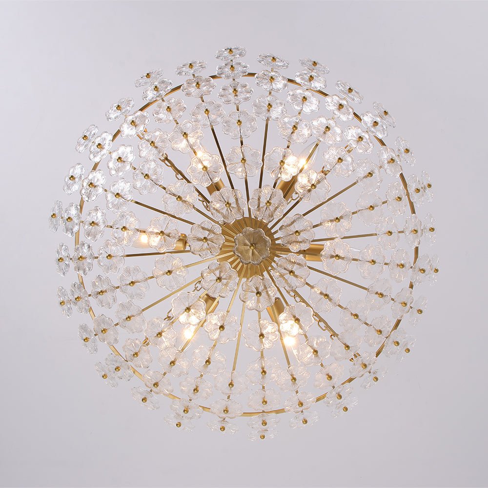 Luxe Sculpture Bloom Glass Floral Brass Basket Chandelier