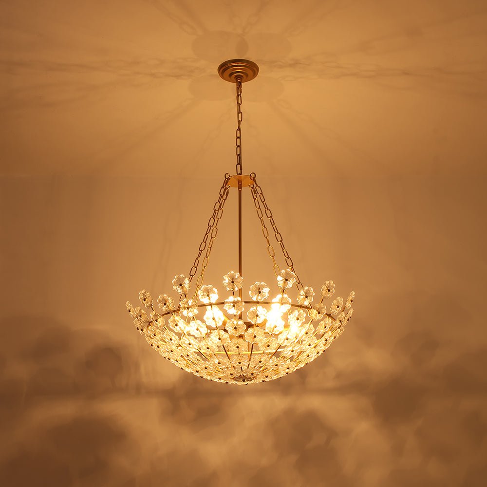 Luxe Sculpture Bloom Glass Floral Brass Basket Chandelier