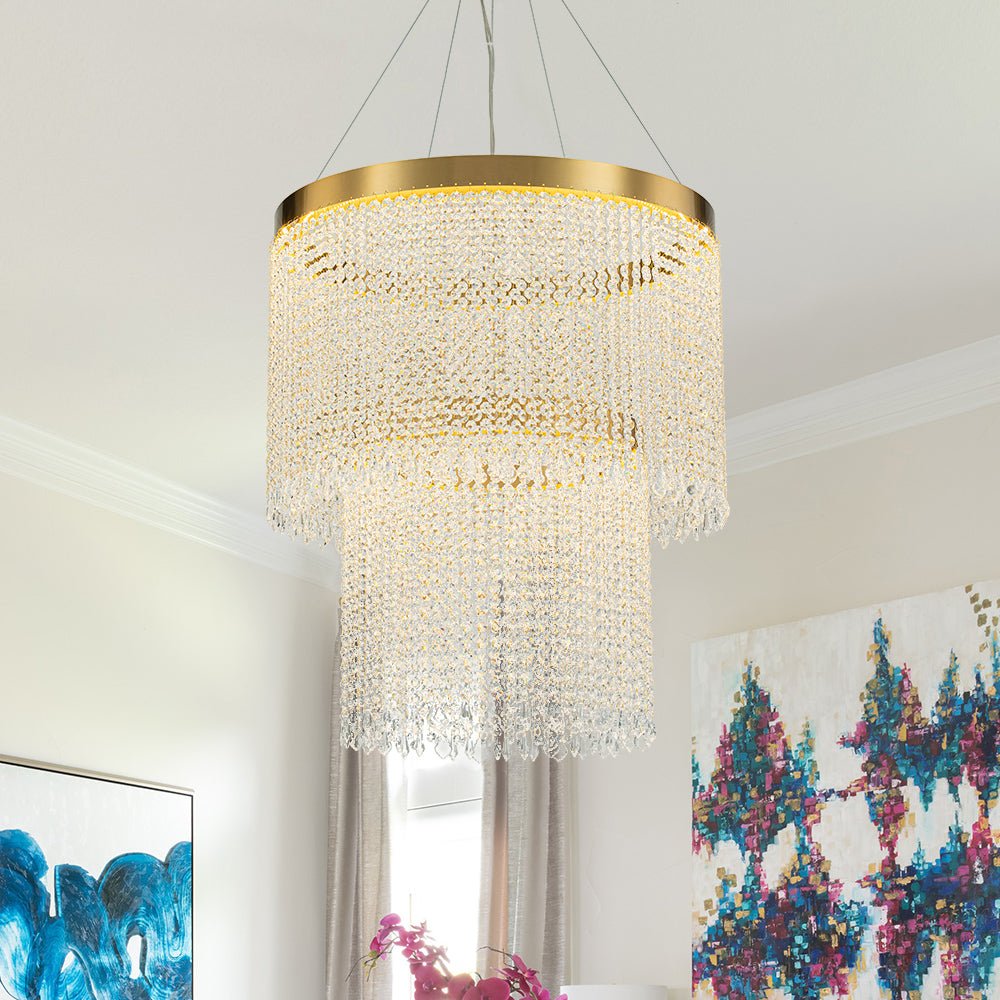 Luxury 2-Tier LED Cascade Crystal Round Chandelier