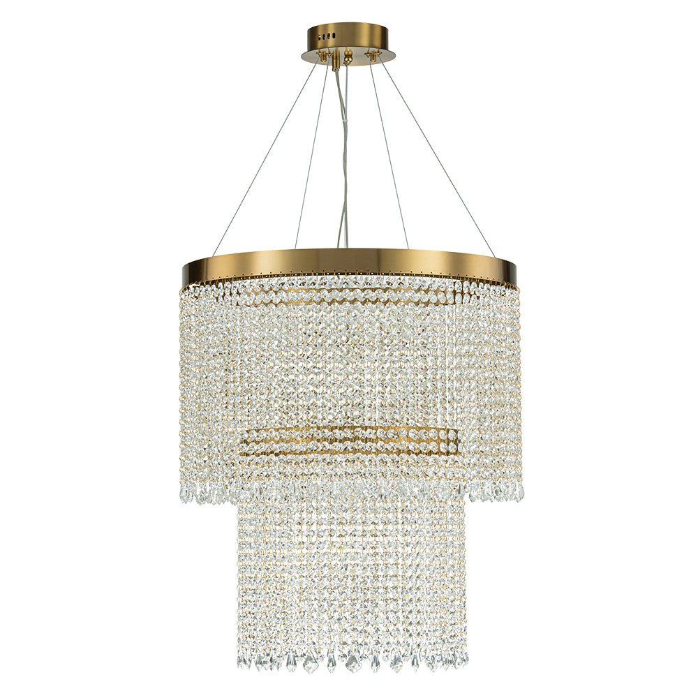 Luxury 2-Tier LED Cascade Crystal Round Chandelier