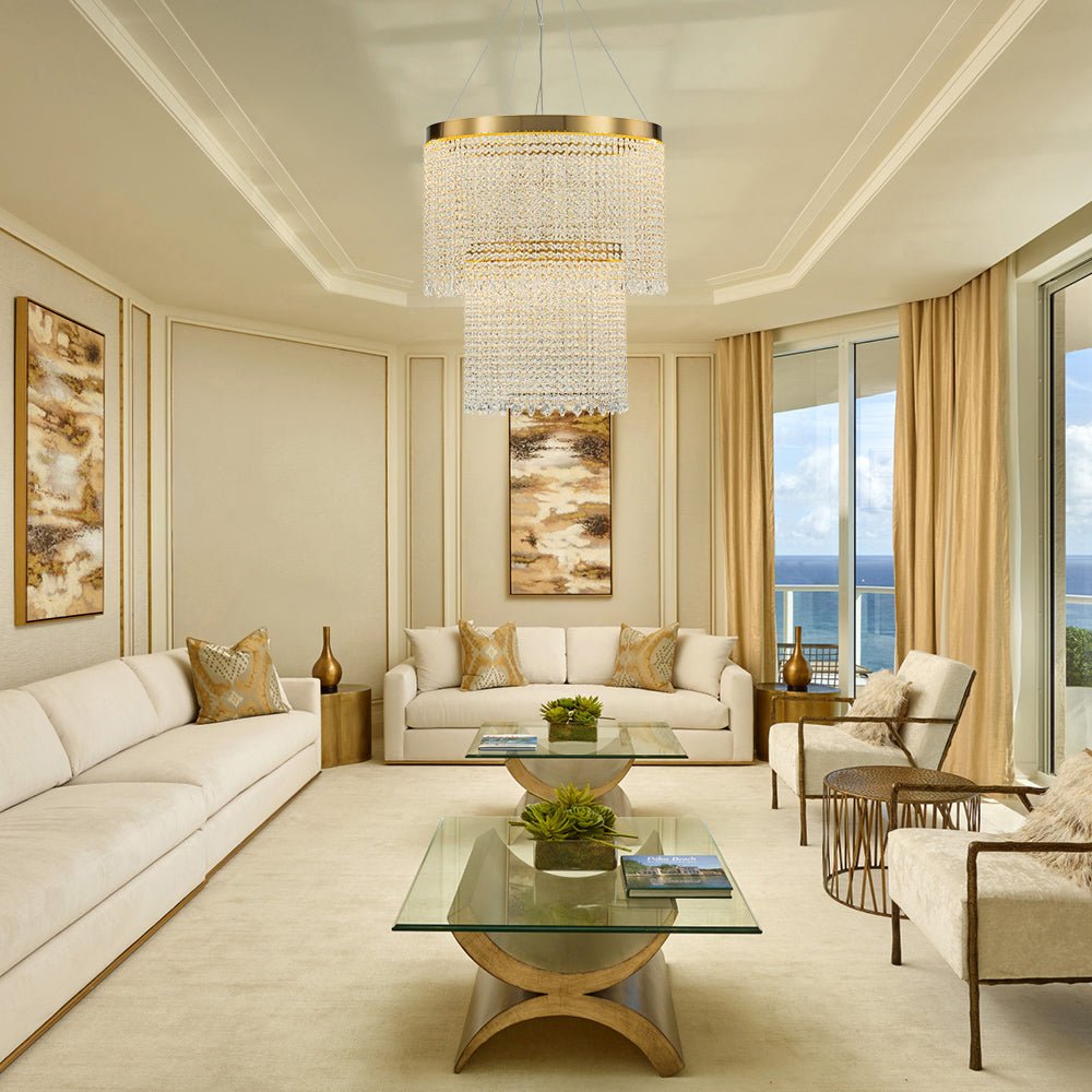 Luxury 2-Tier LED Cascade Crystal Round Chandelier
