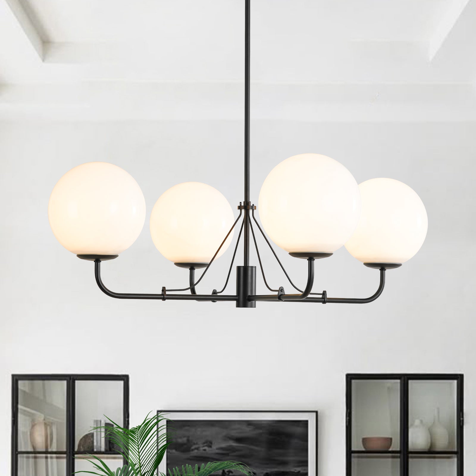 Luxury 4-Light Shine Opal Glass Globe Sputnik Chandelier