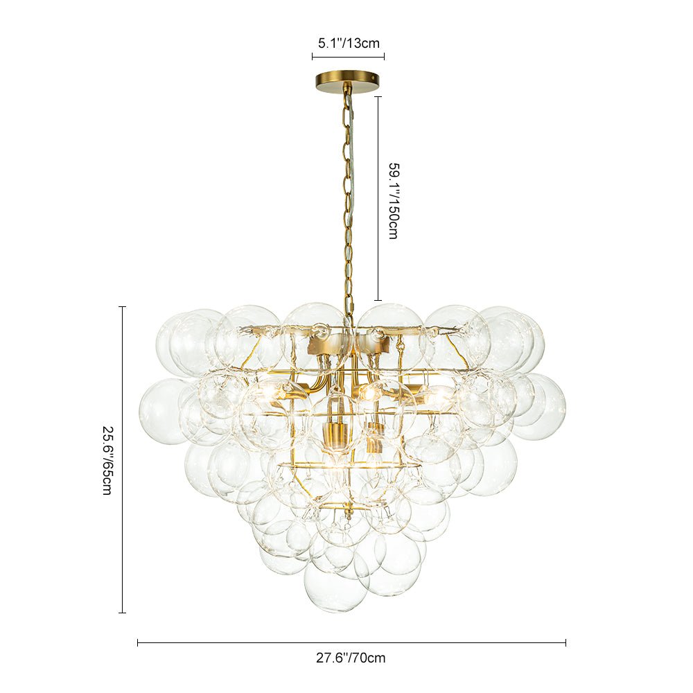 Luxury Brass Cluster Clear Glass Globe Bubble Chandelier