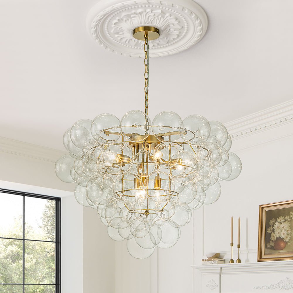 Luxury Brass Cluster Clear Glass Globe Bubble Chandelier