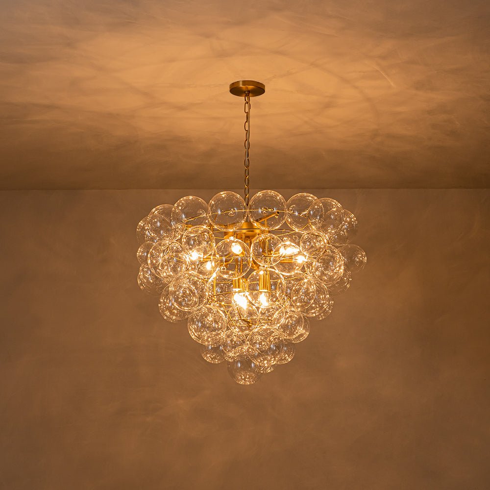 Luxury Brass Cluster Clear Glass Globe Bubble Chandelier