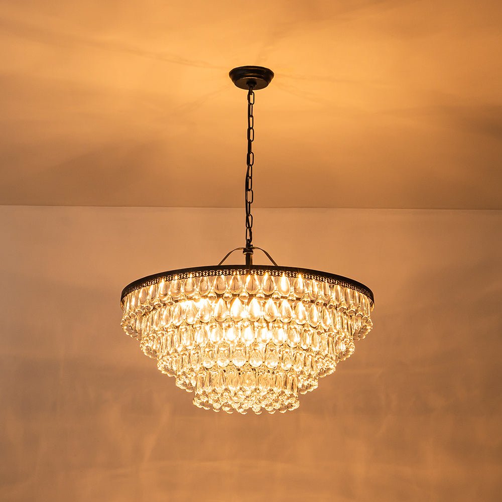 Luxury Glam Tiered Crystal Raindrop Round Chandelier