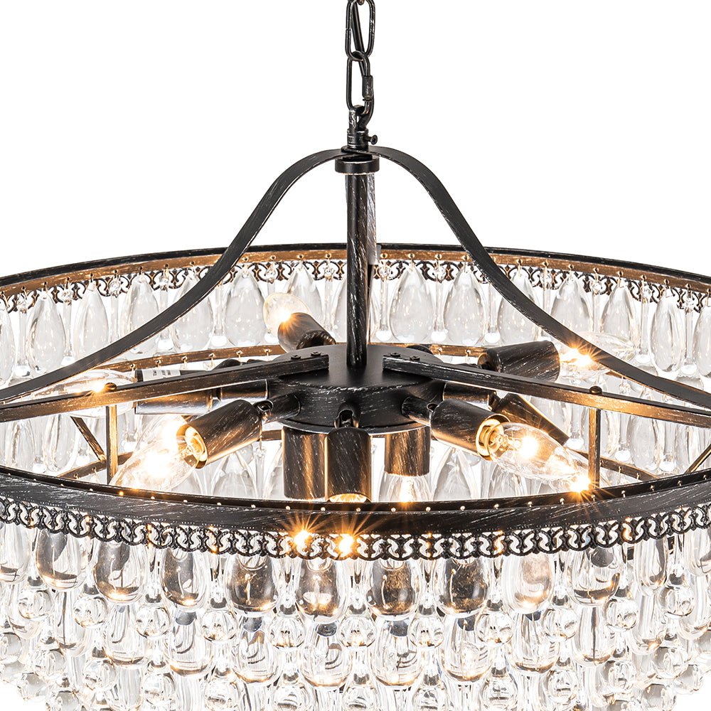 Luxury Glam Tiered Crystal Raindrop Round Chandelier