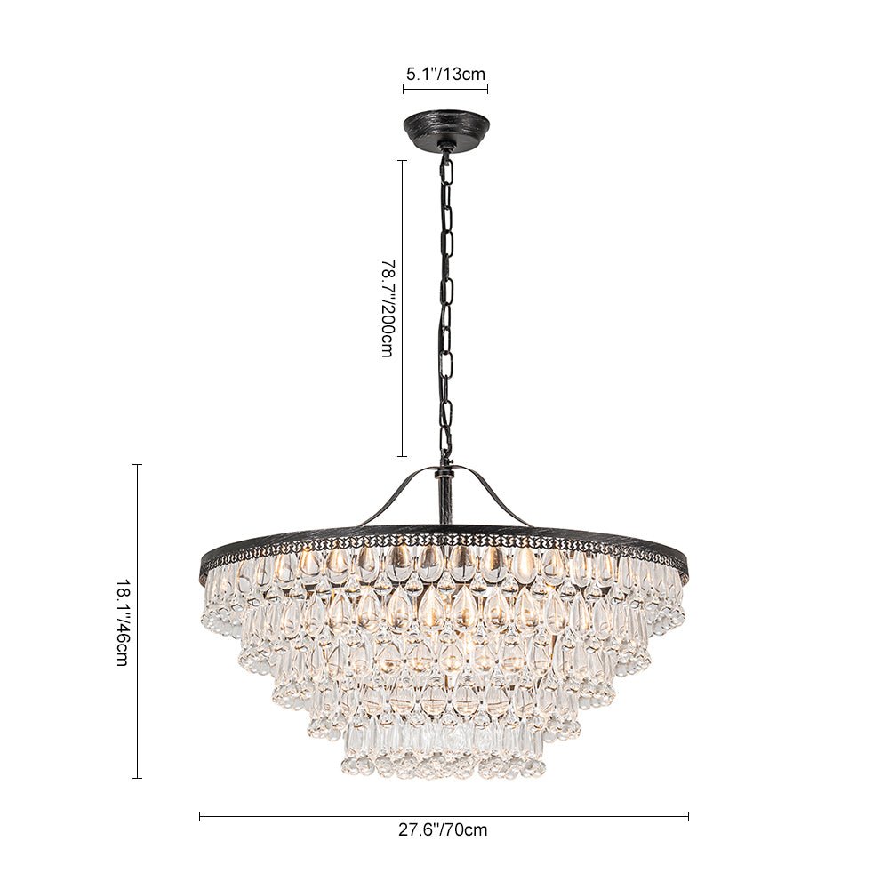 Luxury Glam Tiered Crystal Raindrop Round Chandelier