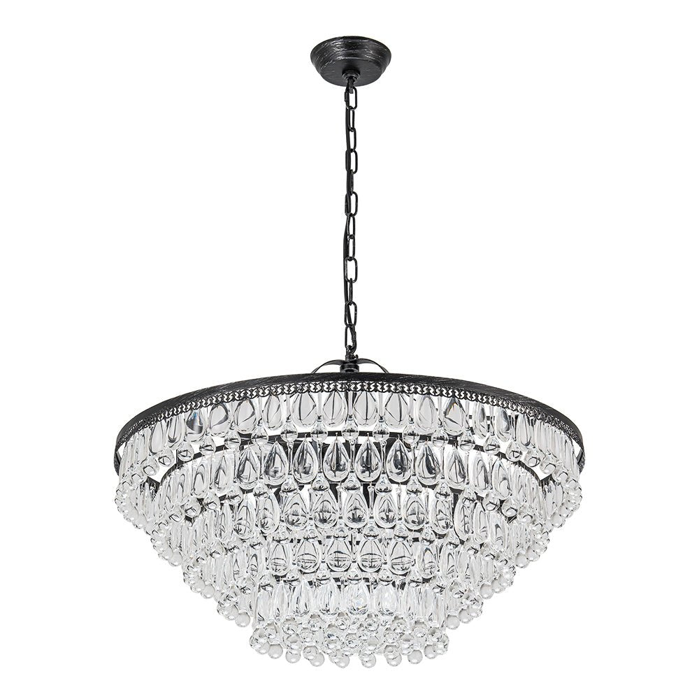 Luxury Glam Tiered Crystal Raindrop Round Chandelier