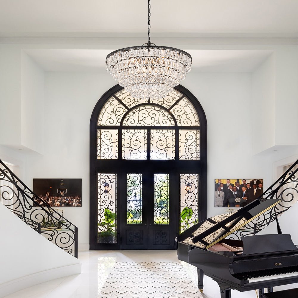 Luxury Glam Tiered Crystal Raindrop Round Chandelier