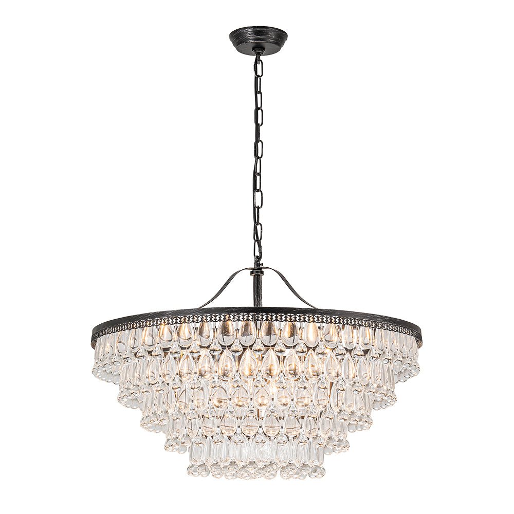 Luxury Glam Tiered Crystal Raindrop Round Chandelier
